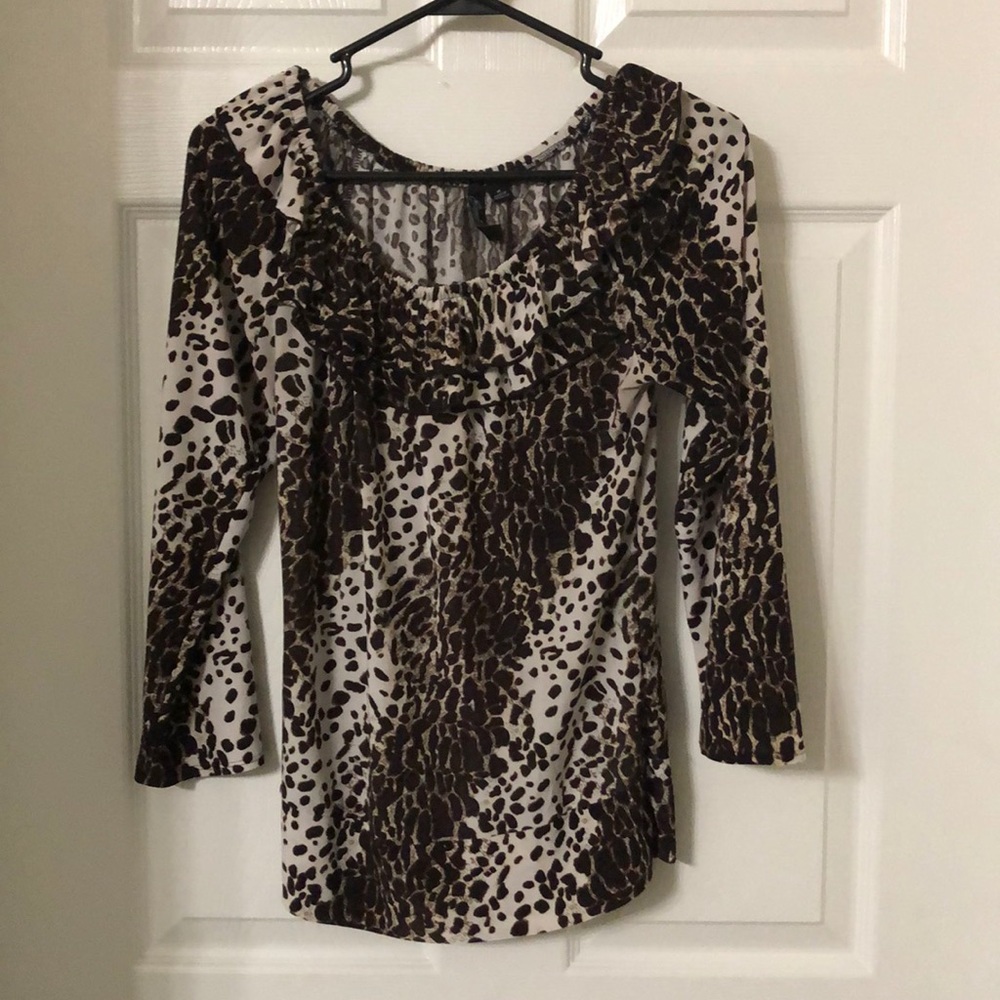 Essentials by Milano ruffle animal print top